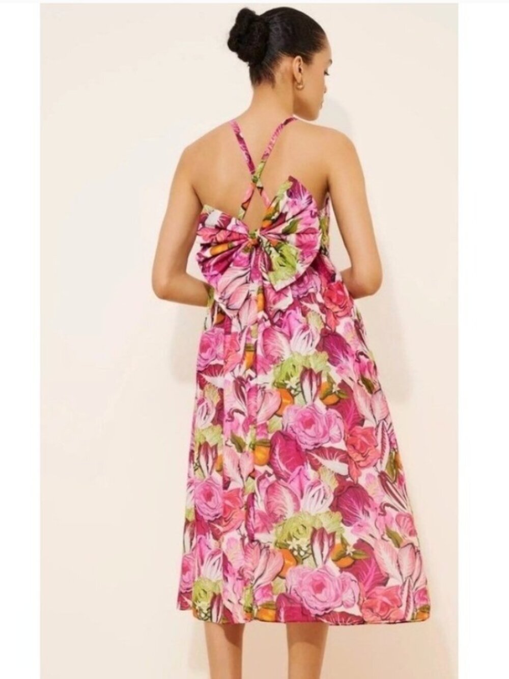 RACHEL ANTONOFF Rebecca Silk Blend Midi Dress Floral Back Bow